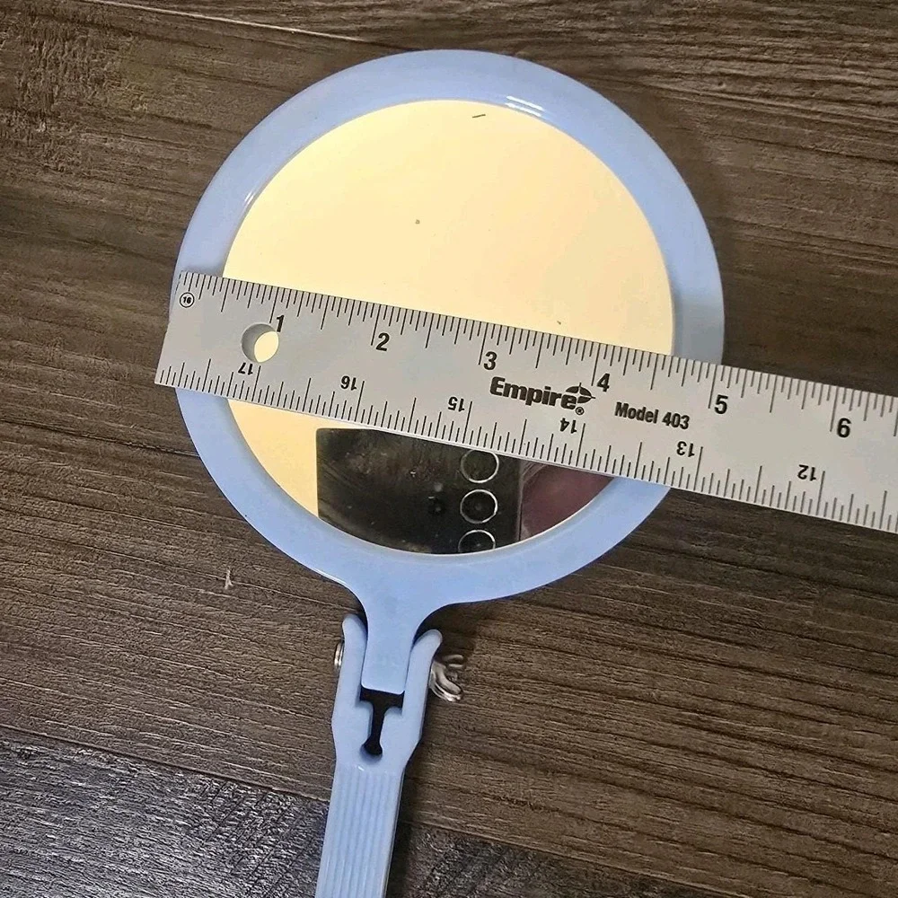 Vintage Light Blue Handheld Mirror Plastic Double-sided Adjustable Made in‎ USA